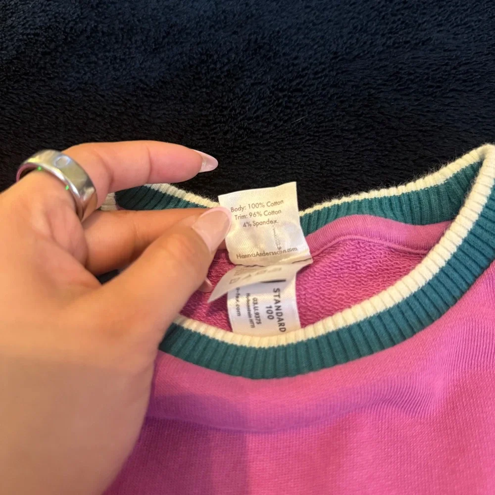 Hanna Andersson Girls Pink French Terry Sweatshirt Dress Teal Ribbed Trim120 6-7